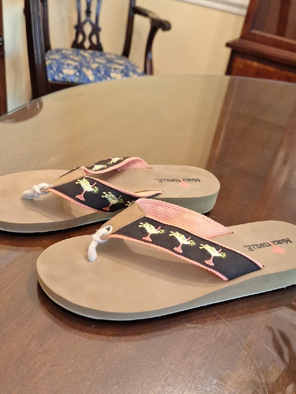 Margarittaville Embroidered Frog Rope Toe Flip Flop Sandals, Size 8 - Picture 3 of 5